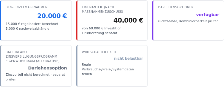 PDF-Report Zusammenfassung mit Förderbeträgen und Quellen