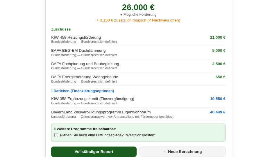 White-Label Widget mit Berechnungsergebnis